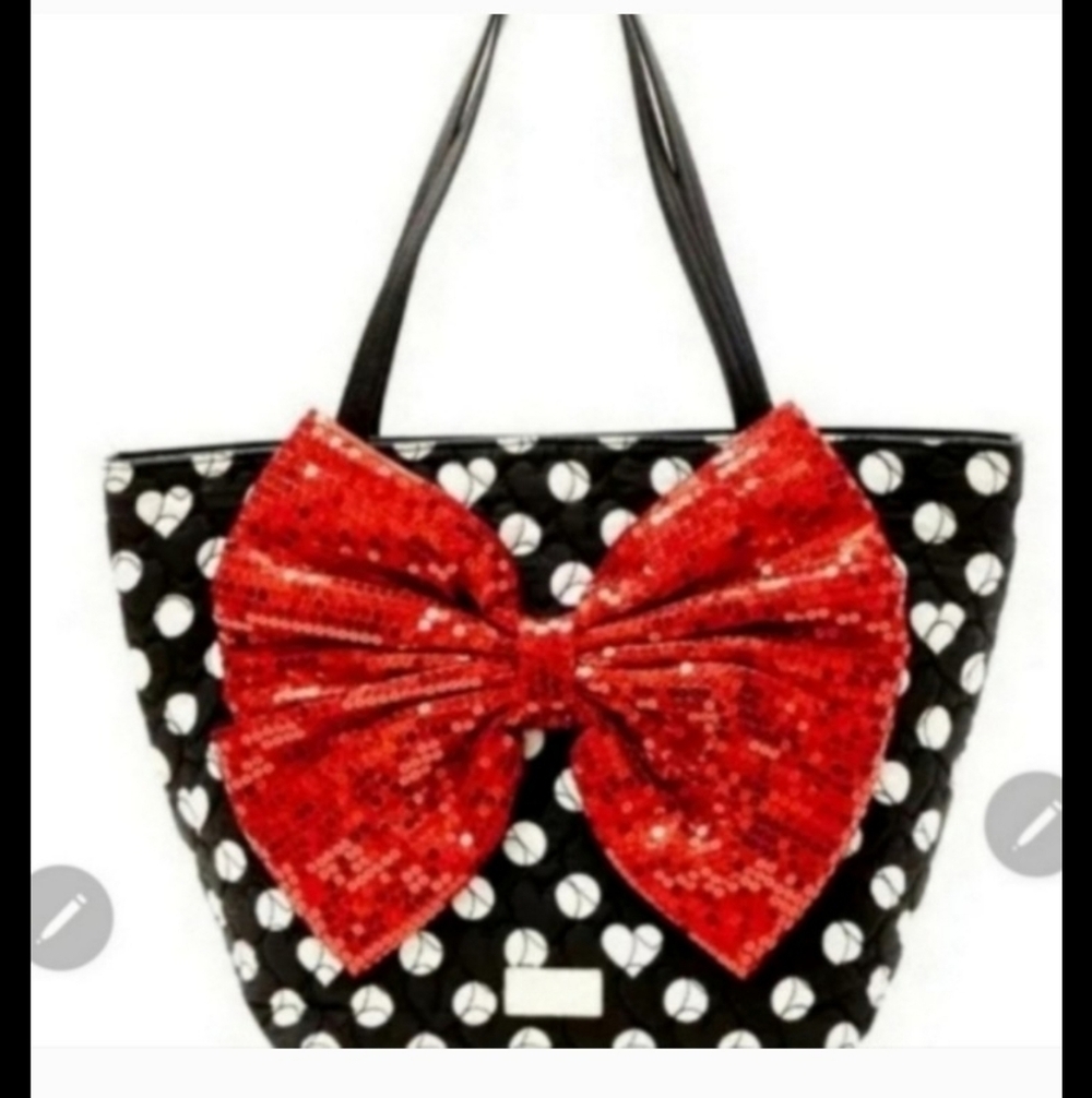 Rare Htf Betsey Johnson Polka Dot Huge Sequin Bow Bag